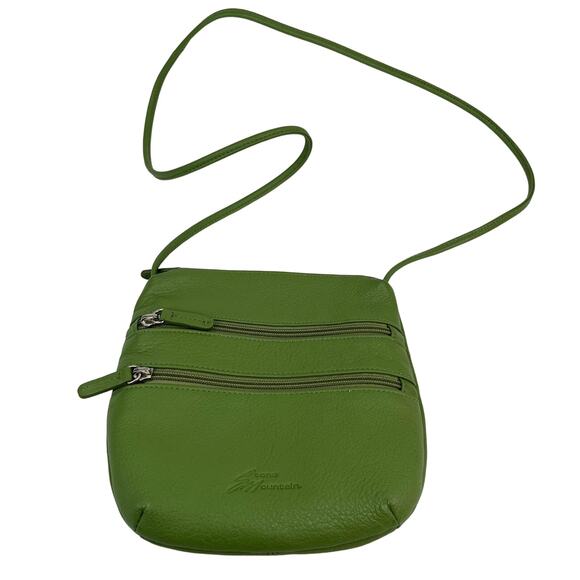 Stone Mountain Crossbody Purse Bag Green Pebble Leather 8" x 7" - Picture 6 of 10